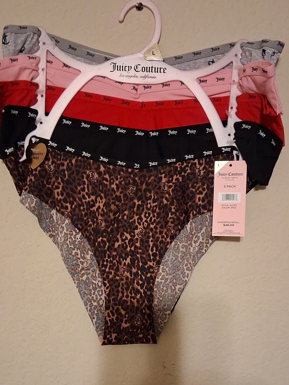 BRAND NEW JUICY COUTURE 5PK PANTY SET 90%NYLON 10%SPANDEX  SIZE LARGE